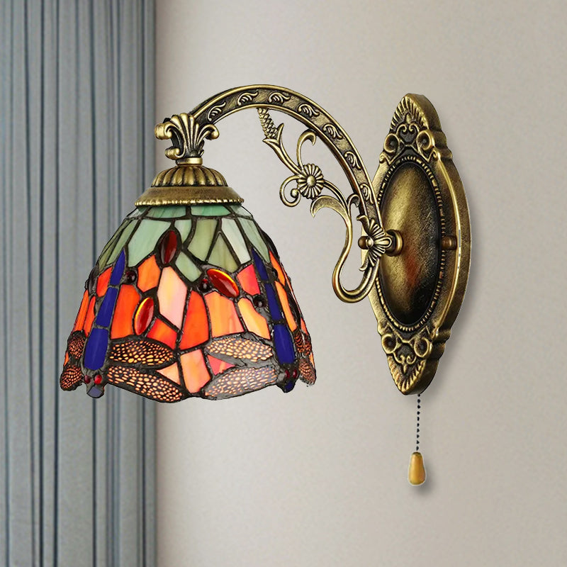 Lisslune | Lodge Style Dragonfly Wall Mount Light Woven Glass Multicolor Wall Lamp Lighting