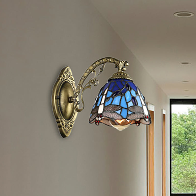 Lisslune | Lodge Style Dragonfly Wall Mount Light Woven Glass Multicolor Wall Lamp Lighting