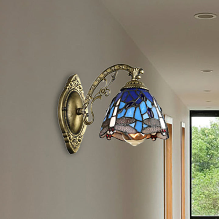 Lisslune | Lodge Style Dragonfly Wall Mount Light Woven Glass Multicolor Wall Lamp Lighting