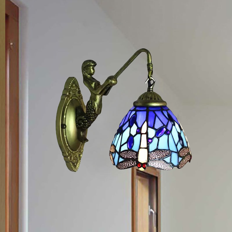 Lisslune | Lodge Style Dragonfly Wall Mount Light Woven Glass Multicolor Wall Lamp Lighting