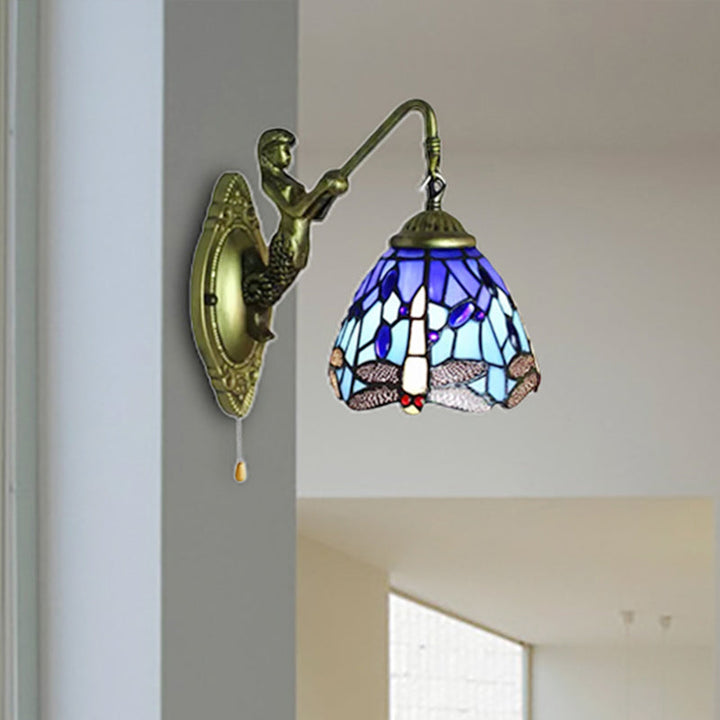 Lisslune | Lodge Style Dragonfly Wall Mount Light Woven Glass Multicolor Wall Lamp Lighting
