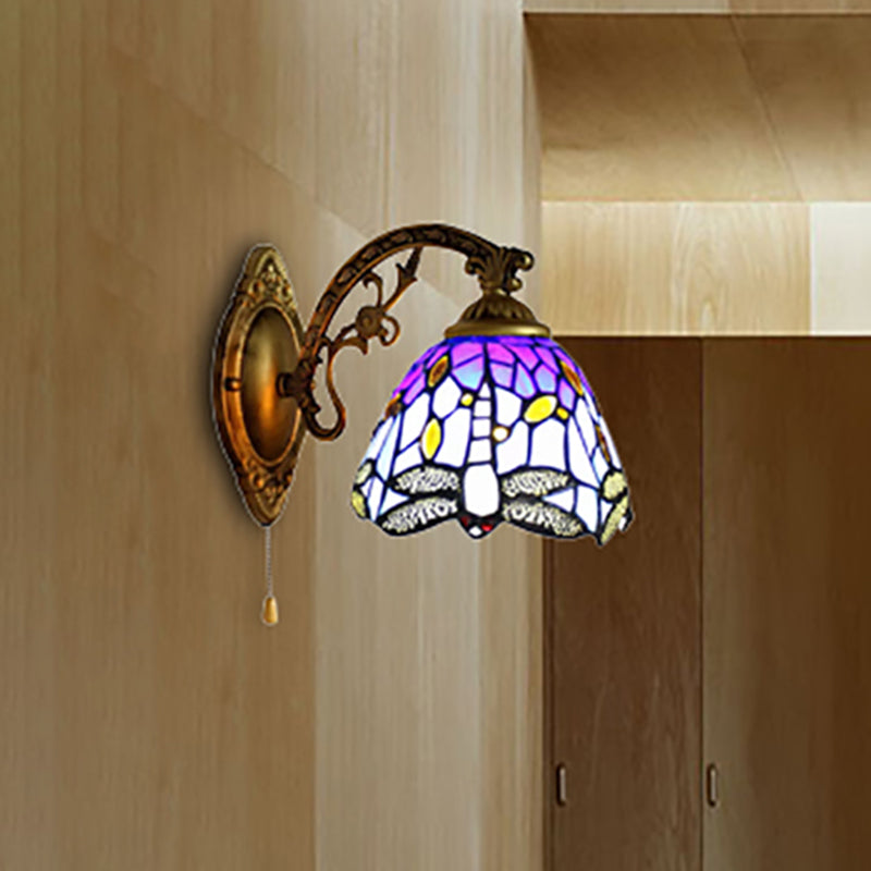 Lisslune | Lodge Style Dragonfly Wall Mount Light Woven Glass Multicolor Wall Lamp Lighting