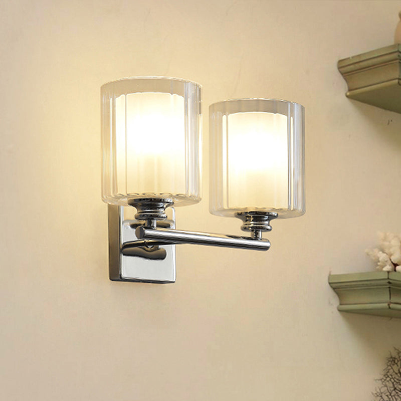 Lisslune | 2-piece Bulb Wall Lamp with Cylindrical Glass Shade Modern Living Room Wall Lighting Fixture in White