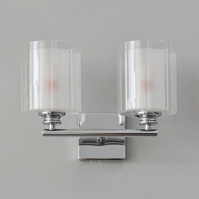 Lisslune | 2-piece Bulb Wall Lamp with Cylindrical Glass Shade Modern Living Room Wall Lighting Fixture in White