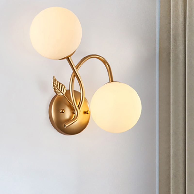 Lisslune | Double Globe Opal Glass Wall Light Modern 2-Bulb Coffeehouse Wall Light in Black/Gold