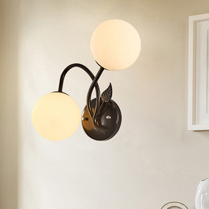Lisslune | Double Globe Opal Glass Wall Light Modern 2-Bulb Coffeehouse Wall Light in Black/Gold