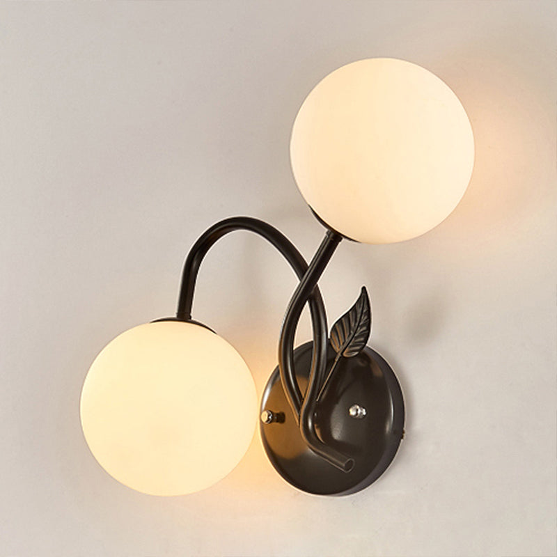 Lisslune | Double Globe Opal Glass Wall Light Modern 2-Bulb Coffeehouse Wall Light in Black/Gold