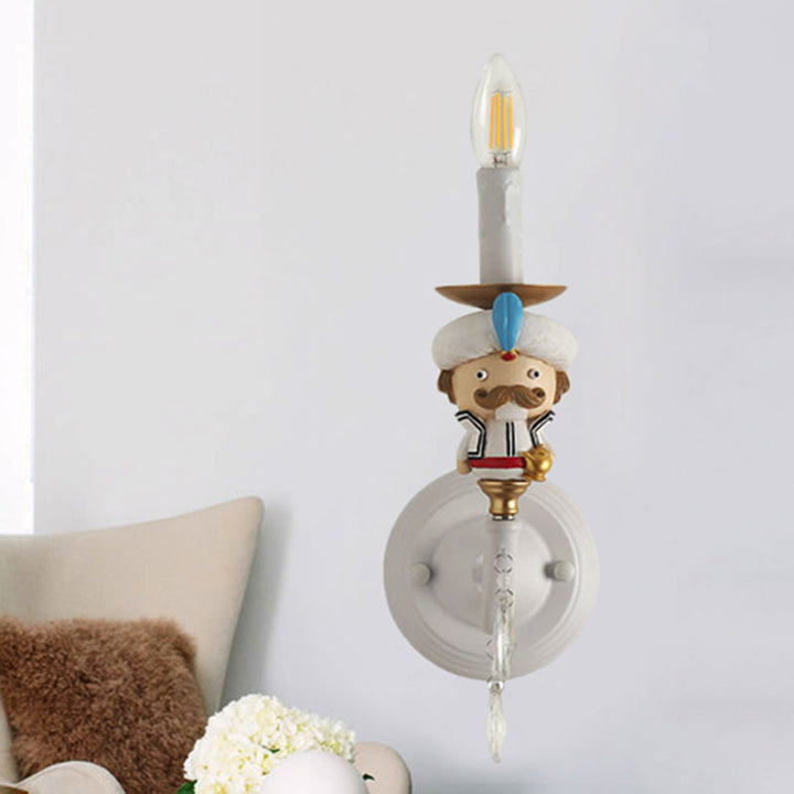 Skørter | Wall lamp candle with cartoon characters and crystal deco resin 1 light modern wall lamp in white for children's room