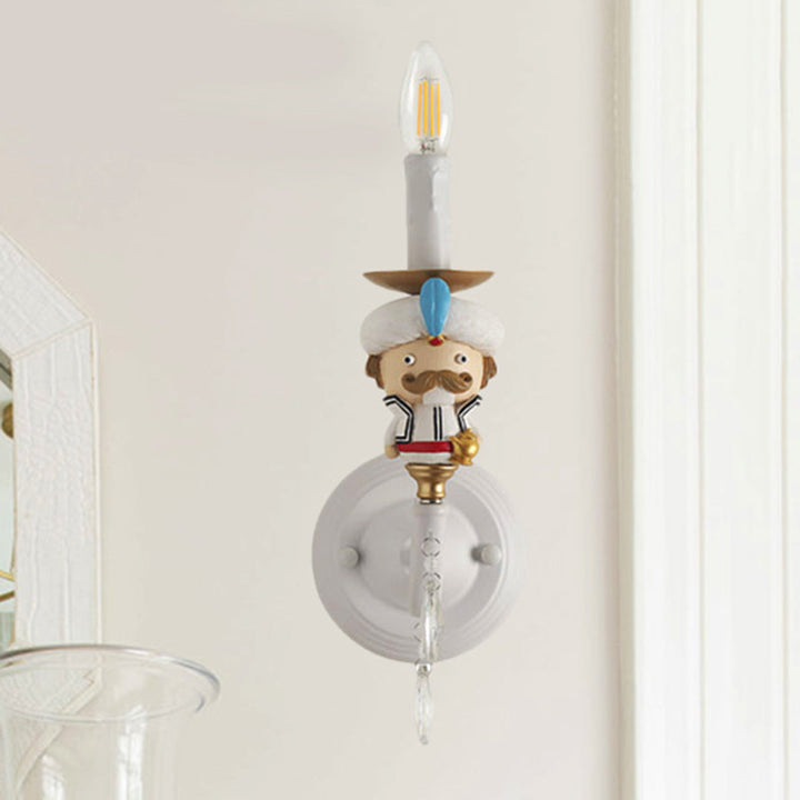 Skørter | Wall lamp candle with cartoon characters and crystal deco resin 1 light modern wall lamp in white for children's room