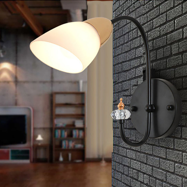 Lisslune | Oval Milky Glass Wall Mounted Lamp Modern 1/2-Bulb Living Room Wall Light in Black