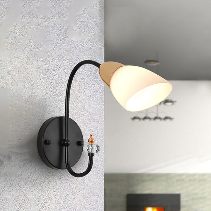 Lisslune | Oval Milky Glass Wall Mounted Lamp Modern 1/2-Bulb Living Room Wall Light in Black
