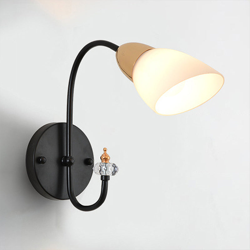 Lisslune | Oval Milky Glass Wall Mounted Lamp Modern 1/2-Bulb Living Room Wall Light in Black