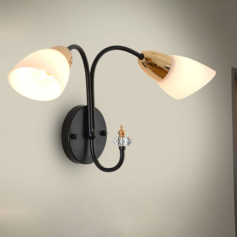 Lisslune | Oval Milky Glass Wall Mounted Lamp Modern 1/2-Bulb Living Room Wall Light in Black