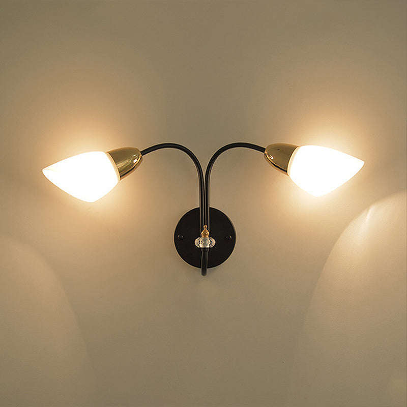 Lisslune | Oval Milky Glass Wall Mounted Lamp Modern 1/2-Bulb Living Room Wall Light in Black