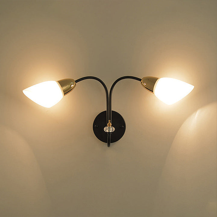 Lisslune | Oval Milky Glass Wall Mounted Lamp Modern 1/2-Bulb Living Room Wall Light in Black
