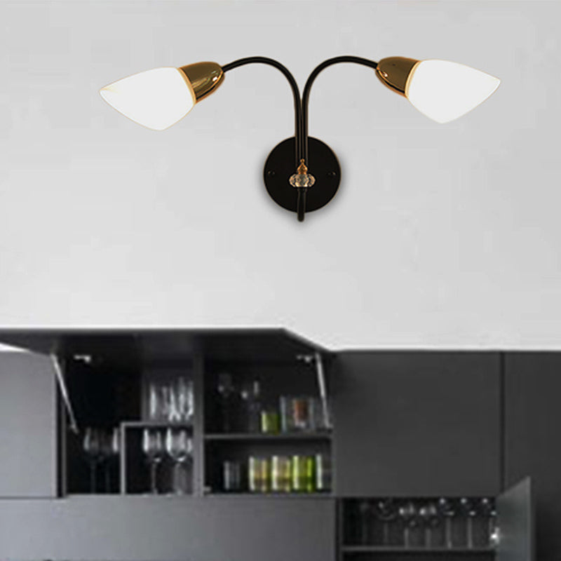 Lisslune | Oval Milky Glass Wall Mounted Lamp Modern 1/2-Bulb Living Room Wall Light in Black
