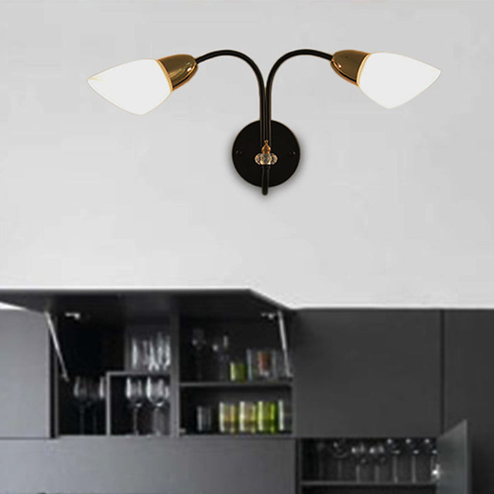 Lisslune | Oval Milky Glass Wall Mounted Lamp Modern 1/2-Bulb Living Room Wall Light in Black