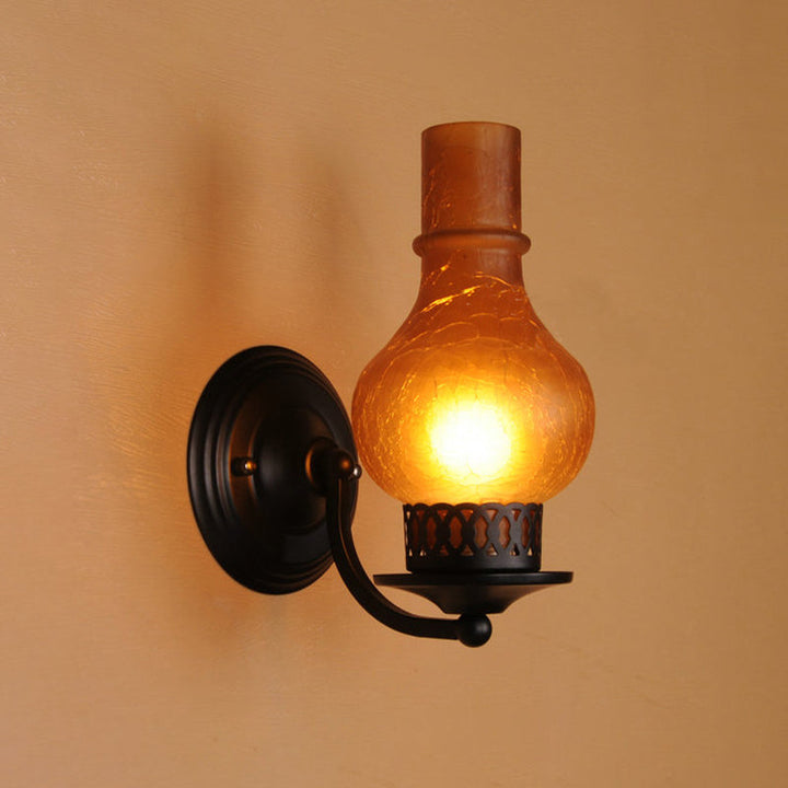 Lisslune | 1 Bulb Vase Shade Wall Mounted Light Fixture Rustic White/Amber Spritz Glass Lighting for Hallway