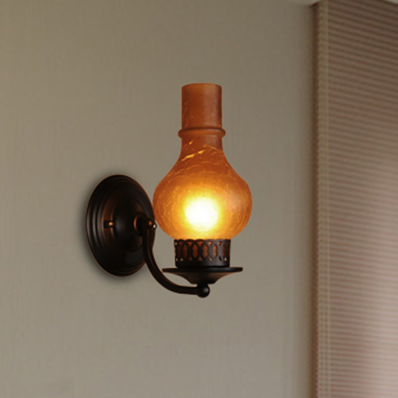 Lisslune | 1 Bulb Vase Shade Wall Mounted Light Fixture Rustic White/Amber Spritz Glass Lighting for Hallway