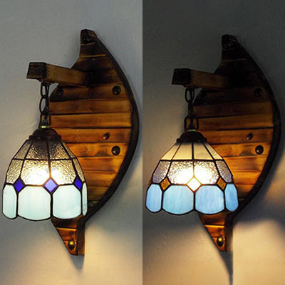 Lisslune | Blue dome-shaped wall-mounted light Tiffany style stained glass 1 light 6"/5.5" wall light with chain