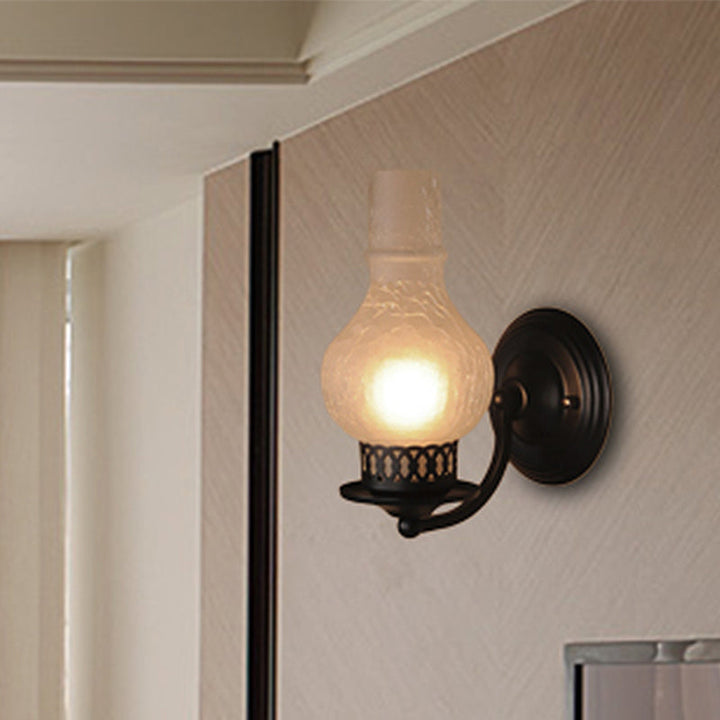 Lisslune | 1 Bulb Vase Shade Wall Mounted Light Fixture Rustic White/Amber Spritz Glass Lighting for Hallway