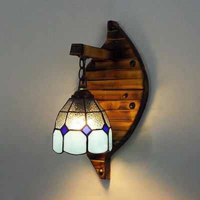 Lisslune | Blue dome-shaped wall-mounted light Tiffany style stained glass 1 light 6"/5.5" wall light with chain