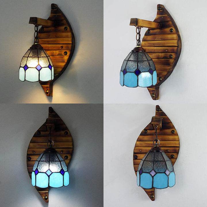 Lisslune | Blue dome-shaped wall-mounted light Tiffany style stained glass 1 light 6"/5.5" wall light with chain