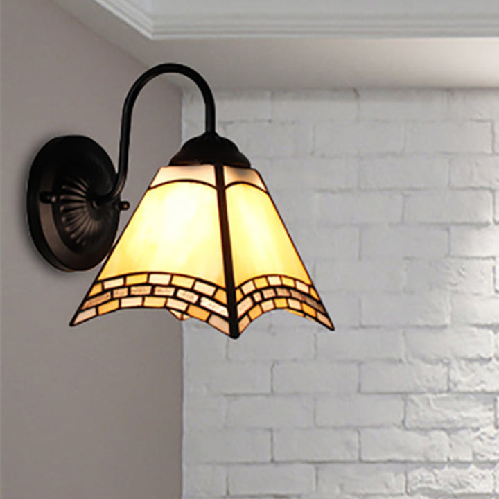 Lisslune | Pyramid Wall Lamp Tiffany Blue/Yellow Glass 1 Head Black Wall Lamp for Living Room