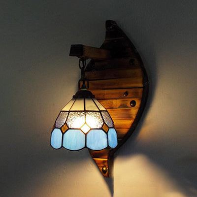 Lisslune | Blue dome-shaped wall-mounted light Tiffany style stained glass 1 light 6"/5.5" wall light with chain