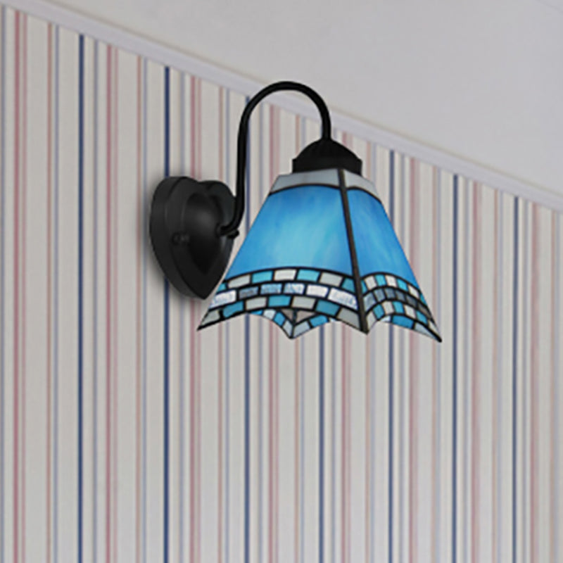 Lisslune | Pyramid Wall Lamp Tiffany Blue/Yellow Glass 1 Head Black Wall Lamp for Living Room