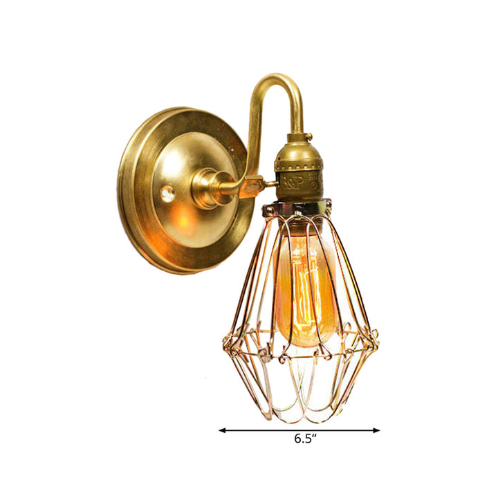 Skørter | Polished Brass Wire Protective Wall Lamp Vintage Stylish 1 Light Corridor Lamp with Flexible Arm