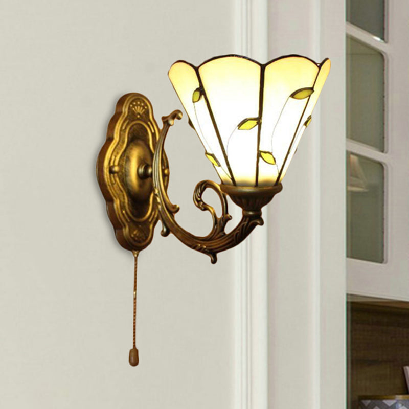 Skørter | Beige Conical Wall Lighting with Leaf Design Vintage Rustic Single Light Wall Lamp