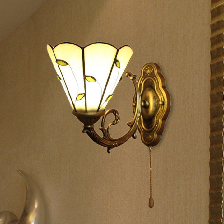 Skørter | Beige Conical Wall Lighting with Leaf Design Vintage Rustic Single Light Wall Lamp
