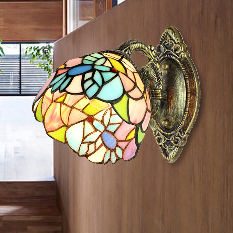 Lisslune | Stained Glass Wall Lamp with Curved Arm A Light Tiffany Wall Light in Brass