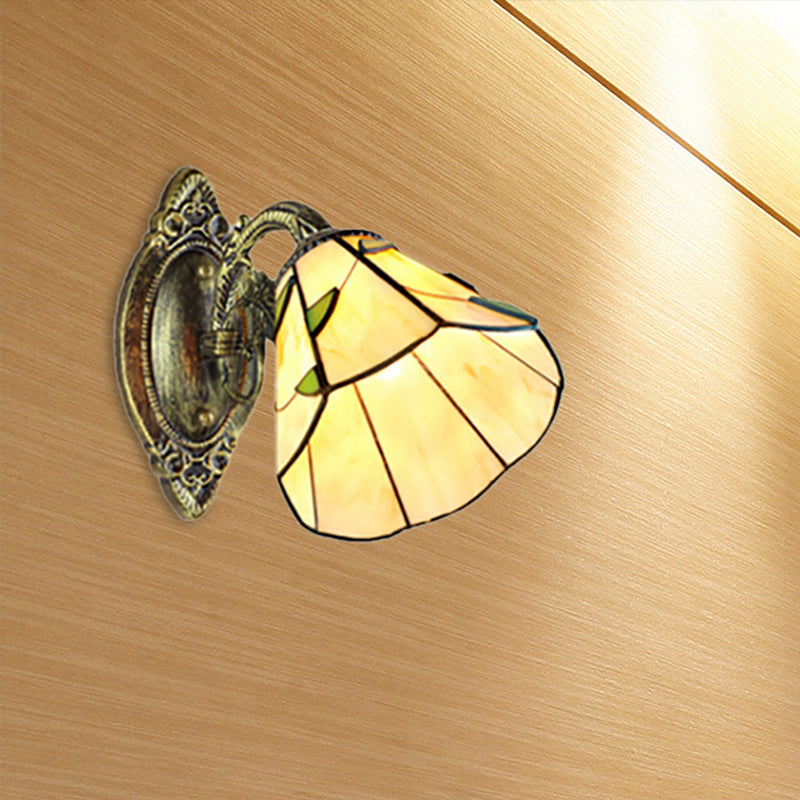 Lisslune | Stained Glass Wall Lamp with Curved Arm A Light Tiffany Wall Light in Brass