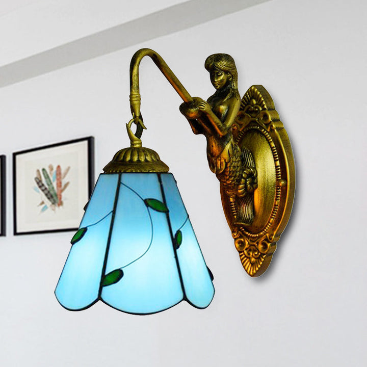 Lisslune | 1 Main Installation Lighting Tiffany Lily Blue/Yellow Glass Wall Lamp for Hallway