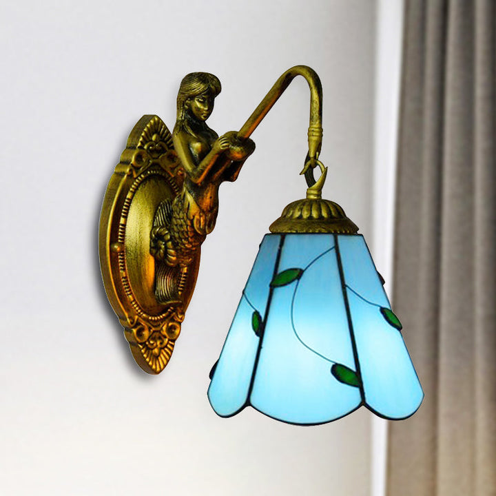 Lisslune | 1 Main Installation Lighting Tiffany Lily Blue/Yellow Glass Wall Lamp for Hallway