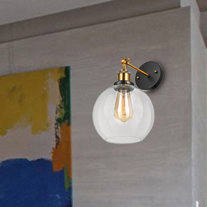 Lisslune | Brass One Light Wall Sconce Vintage Style Clear Glass Bubble Lighting with Plug Cable