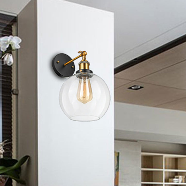 Lisslune | Brass One Light Wall Sconce Vintage Style Clear Glass Bubble Lighting with Plug Cable