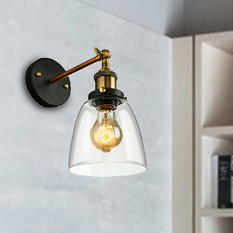Lisslune | Tapered Bedroom Wall Light Lighting Decoration Rustic Clear Glass 1 Light Black Wall Lamp with Plug Cable
