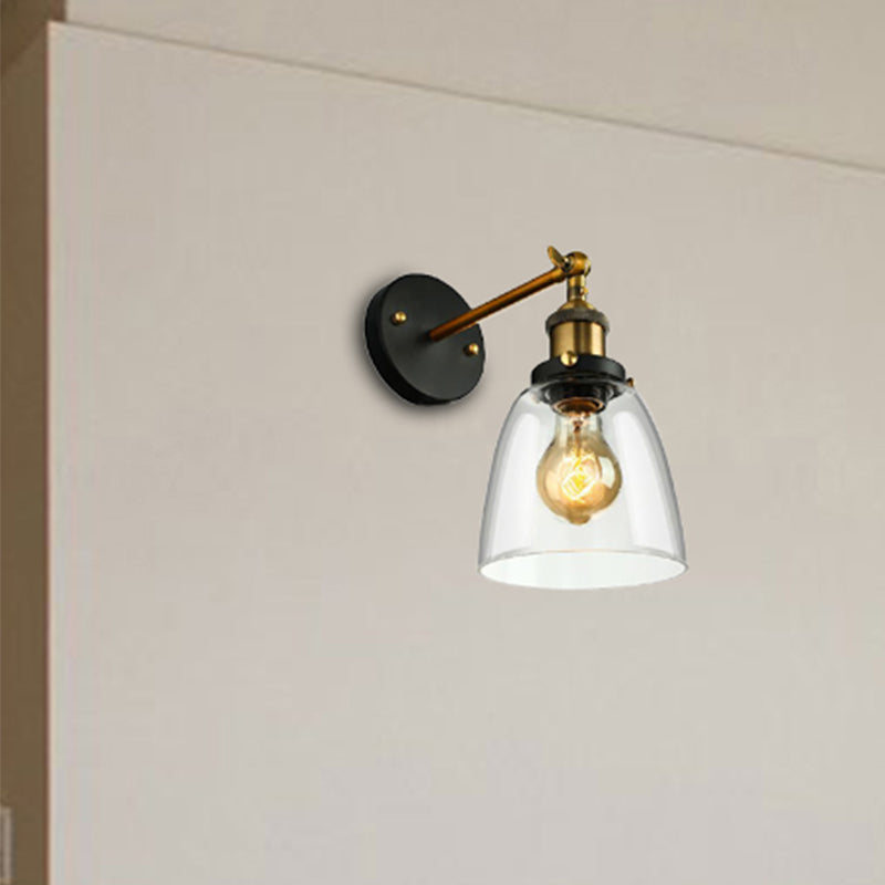 Lisslune | Tapered Bedroom Wall Light Lighting Decoration Rustic Clear Glass 1 Light Black Wall Lamp with Plug Cable
