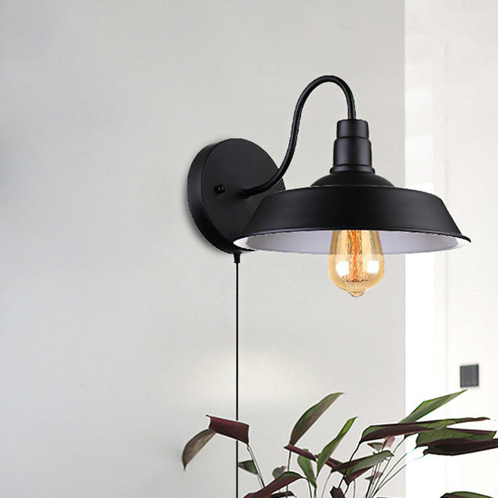 Lisslune | Barn Kitchen Wall Light Fixture Industrial Metal 1 Light Black Sconces Light with Goose Neck Arm and Plug Cable