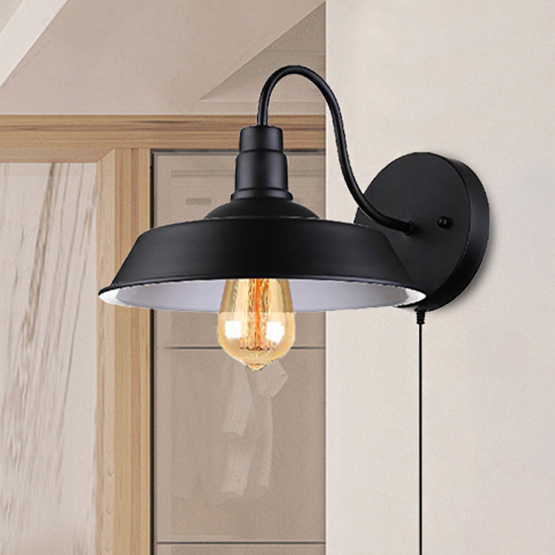 Lisslune | Barn Kitchen Wall Light Fixture Industrial Metal 1 Light Black Sconces Light with Goose Neck Arm and Plug Cable