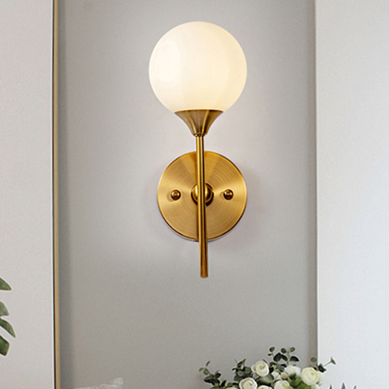 Lisslune | Elegant Stylish Ball Shade Wall Lamp 1/2 Lights Milk Glass Wall Lamp in Gold for Mirror Living Room