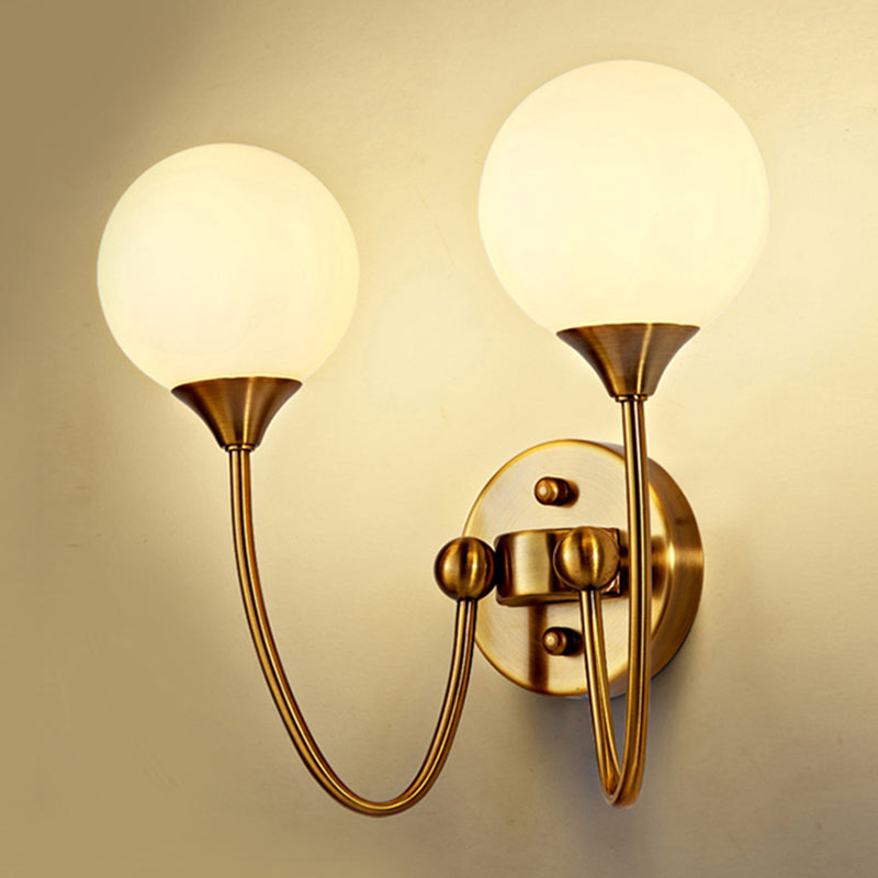 Lisslune | Elegant Stylish Ball Shade Wall Lamp 1/2 Lights Milk Glass Wall Lamp in Gold for Mirror Living Room