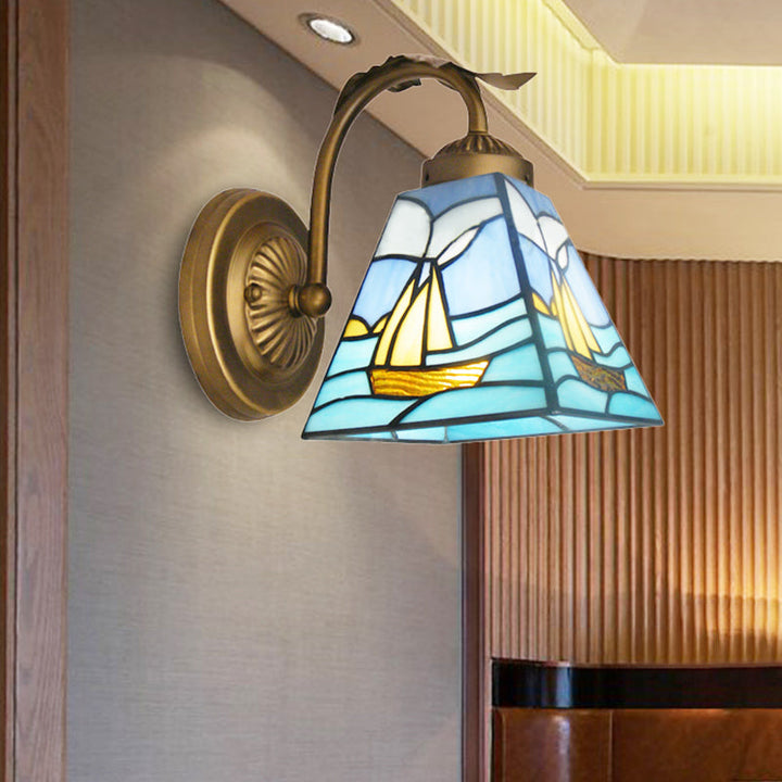 Lisslune | 1 Light Sailboat Wall Lamp Light Nautical Glass Window Wall Mount Light in Brass