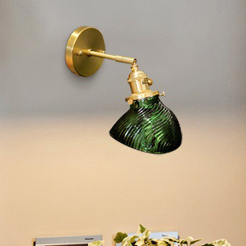 Lisslune | Rotatable Wall Light for Adults Bedroom Metal Single Light Green and Brass Wall Lamp