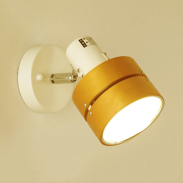 Lisslune | Study Room Drum Wall Lamp Corner Adjustable Wood Contemporary 1 Light Beige Wall Lamp