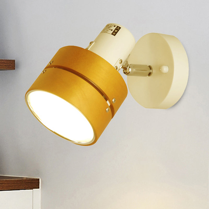 Lisslune | Study Room Drum Wall Lamp Corner Adjustable Wood Contemporary 1 Light Beige Wall Lamp
