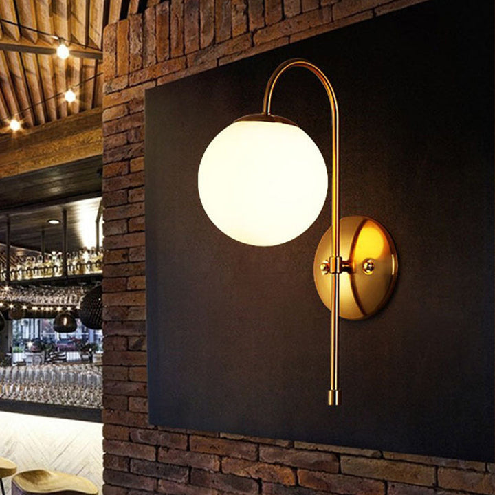 Lisslune | Brass Globe Wall Lamp Modern Opal Glass 1 Light Coffee House Wall Lamp Fixture
